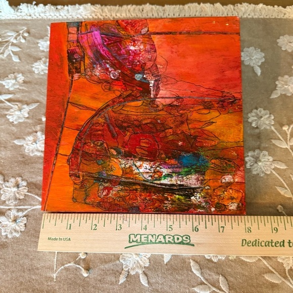 Lorri Kelly Abstract Orange and Red Canvas Art 8” x 8” - Picture 4 of 5